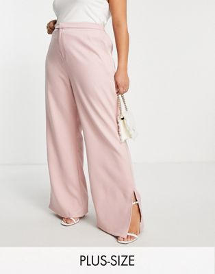 In The Style Plus x Dani Dyer straight leg trouser with side splits co ord in dusky mauve