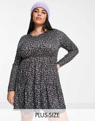 In The Style Plus x Dani Dyer tiered mini skater dress in floral ditsy print - ASOS Price Checker