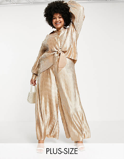 In The Style Plus x Elle Darby wide leg co trouser ord in taupe