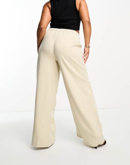 In The Style Plus x Gemma Atkinson high waist wide leg trouser in beige, 2 of 4