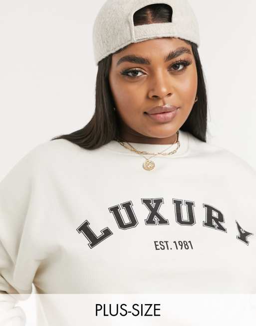 Cream slogan online sweatshirt