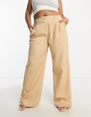 In The Style Plus x Georgia Louise high waist tailored trouser in cream pinstripe - ASOS Price Checker
