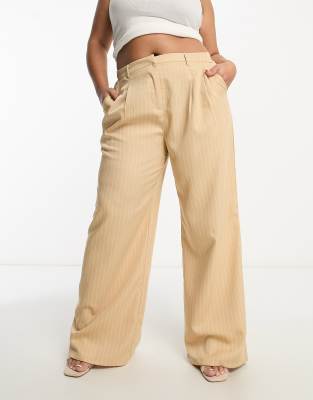 In The Style Plus In The Style Plus x Georgia Louise high waist tailored trouser in cream pinstripe-Multi