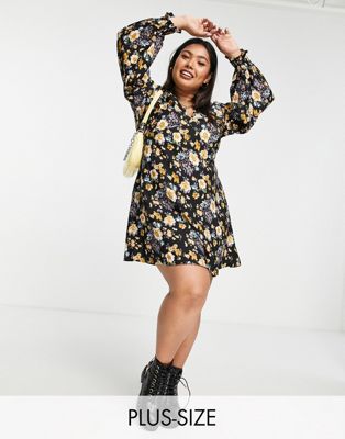 In The Style Plus x Jac Jossa balloon sleeve dress in floral print
