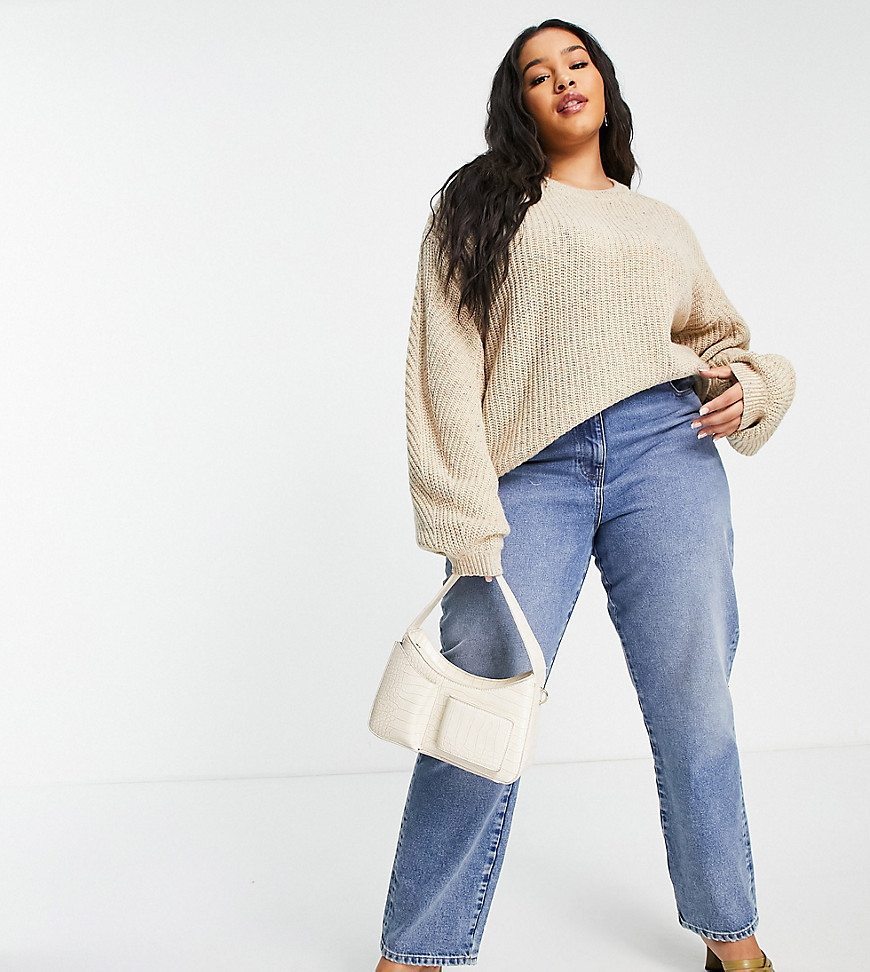In The Style Plus x Jac Jossa balloon sleeve sweater in oatmeal-Neutral