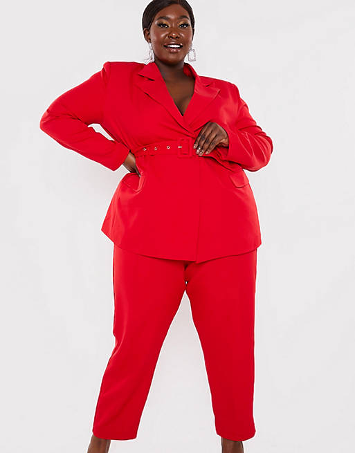 Women In The Style Plus x Jac Jossa belted blazer co ord in red 