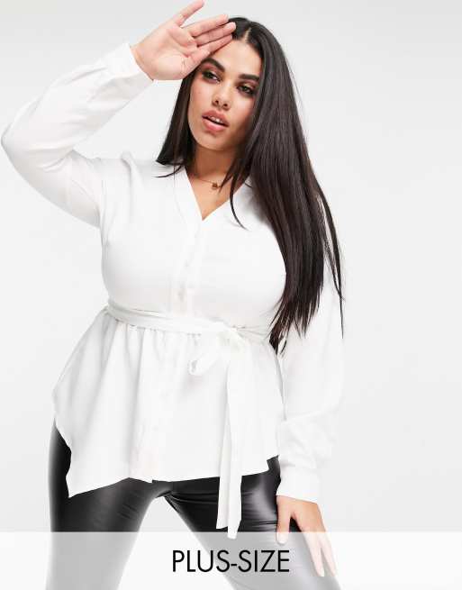 In The Style Plus x Jac Jossa – Biała bluzka z wiązaniem w talii