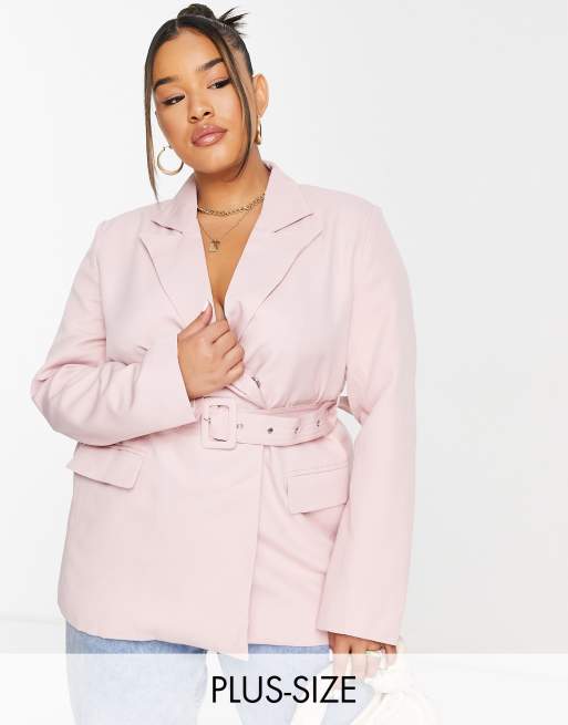 In The Style Plus x Jac Jossa blazer with belt detail in pink (part of a set)