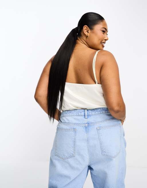 In The Style Plus x Jac Jossa - Body con scollo ad anello in raso color crema, 3 di 4