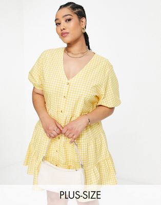 In The Style Plus x Jac Jossa button through tea dress in yellow check