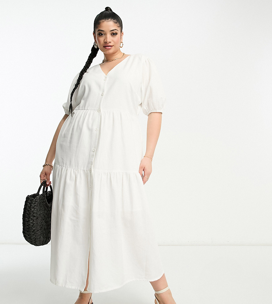 In The Style Plus X Jac Jossa Button Up Tiered Midi Dress In White