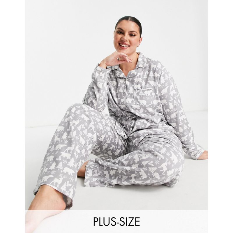 Donna Pigiami In The Style Plus x Jac Jossa - Completo da notte con top e pantaloni grigi con stampa di orso polare