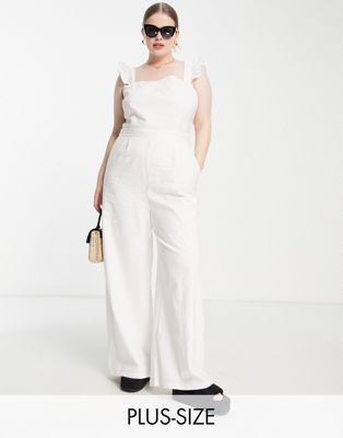 In The Style Plus x Jac Jossa exclusive frill sleeve belted jumpsuit in white - ASOS Price Checker