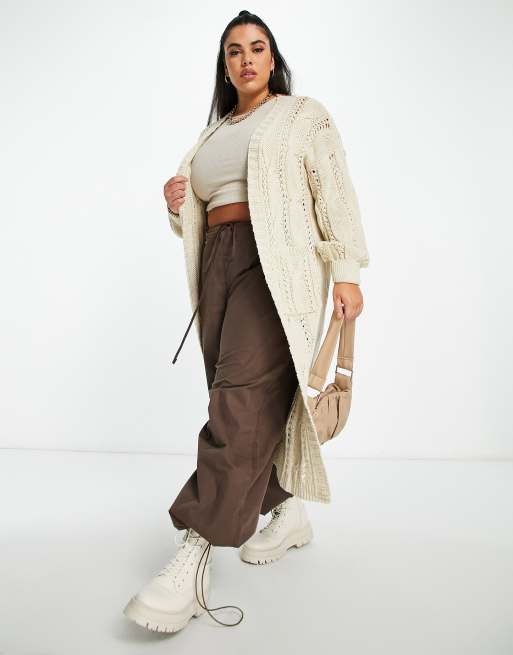 In The Style Plus x Jac Jossa - Gilet long en maille torsadée épaisse - Crème