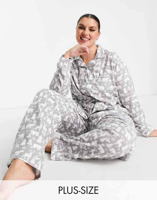 In The Style Plus x Jac Jossa – Grå, isbjörnsmönstrad pyjamas med topp och byxor