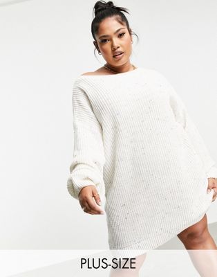 In The Style Plus off shoulder mini jumper dress in white