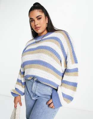 In The Style Plus x Jac Jossa knitted contrast stripe sweater in multi