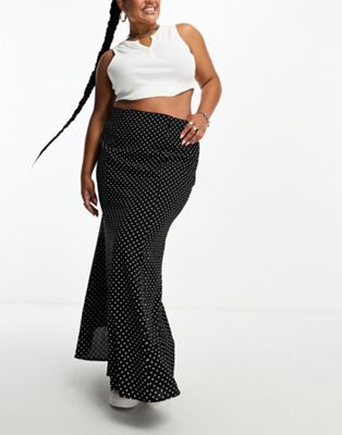 In The Style Plus maxi skirt in black spot print
