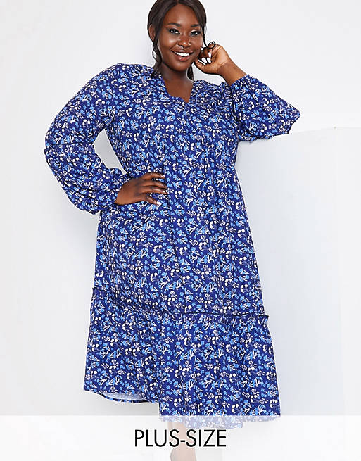 In The Style Plus x Jac Jossa midi smock dress in blue floral