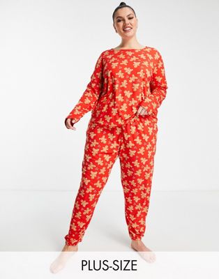 In The Style Plus x Jac Jossa nightwear top & trouser set in red gingerbread print