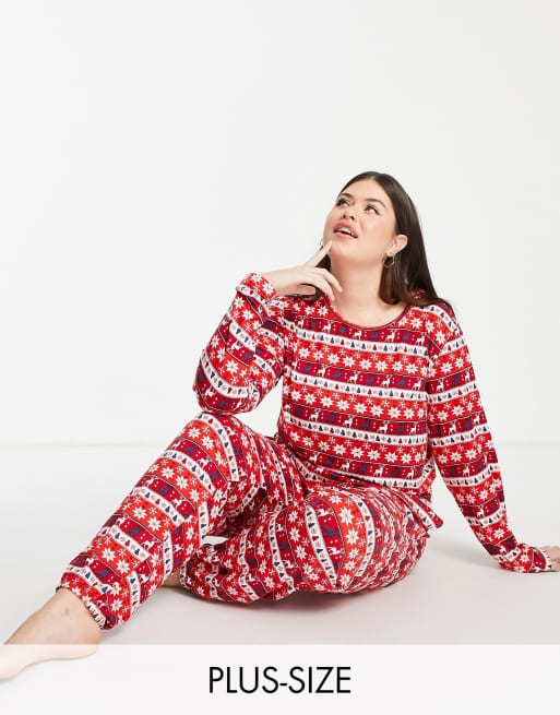 In The Style Plus x Jac Jossa – Röd fairisle-mönstrad pyjamas med topp och byxor