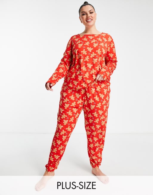 In The Style Plus x Jac Jossa sleepwear top pants set in red gingerbread print