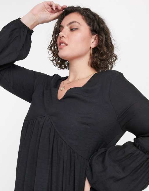In The Style Plus X Jac Jossa - Sort tekstureret smockkjole, 3 af 4