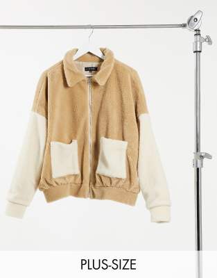 In The Style Plus X Jac Jossa teddy jacket in stone-Neutral