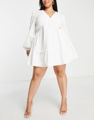 In The Style Plus x Jac Jossa tie front floaty smock dress in white