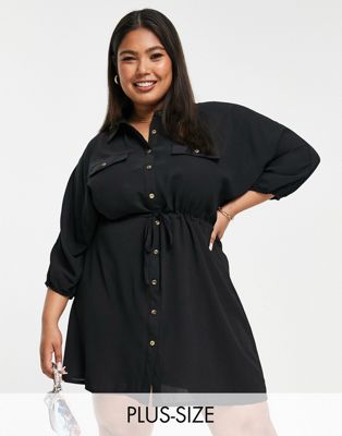 In The Style Plus x Jac Jossa tie front shirt dress in black
