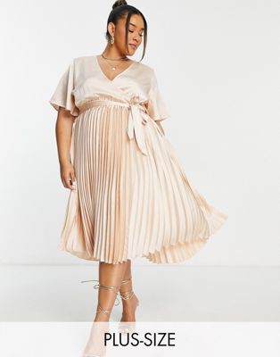 In The Style Plus x Jac Jossa wrap front  pleated skirt midi dress in cream