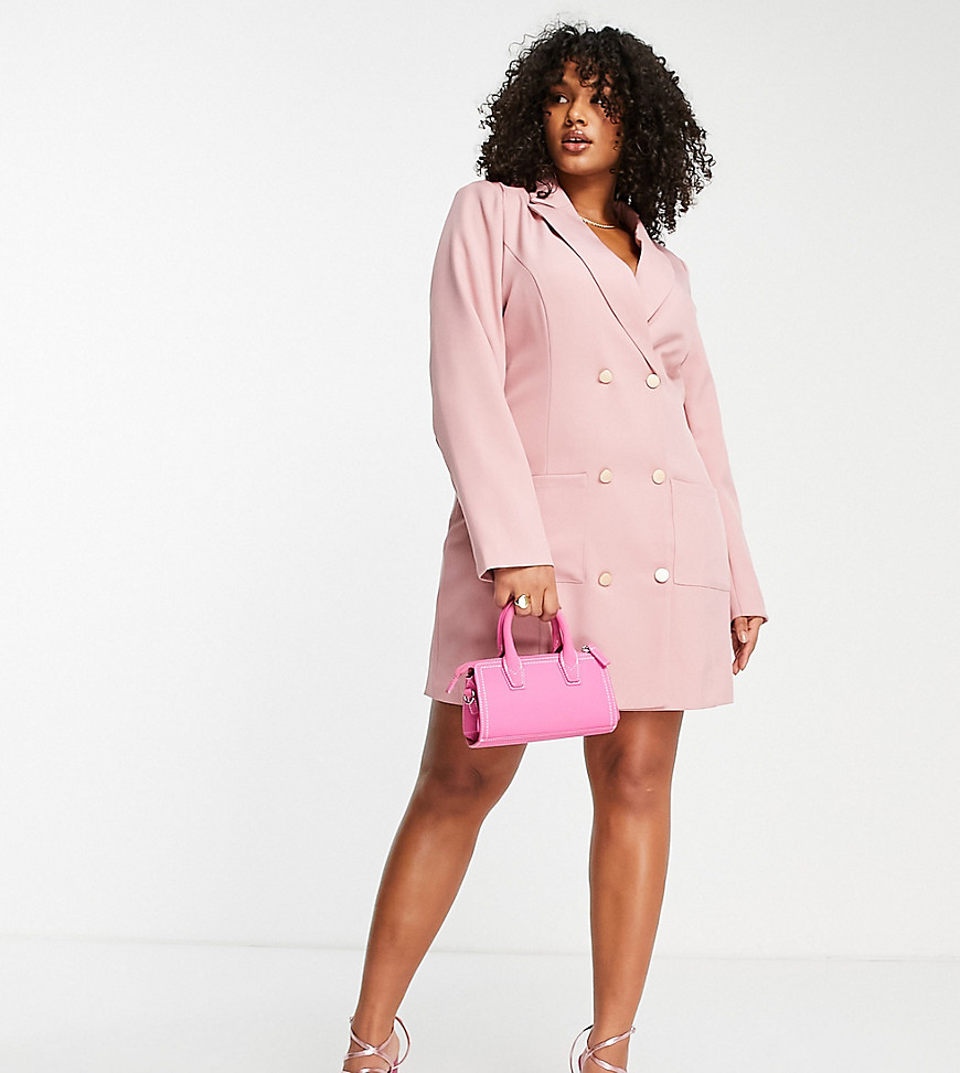 In The Style Plus x Liberty double breasted blazer dress in pink