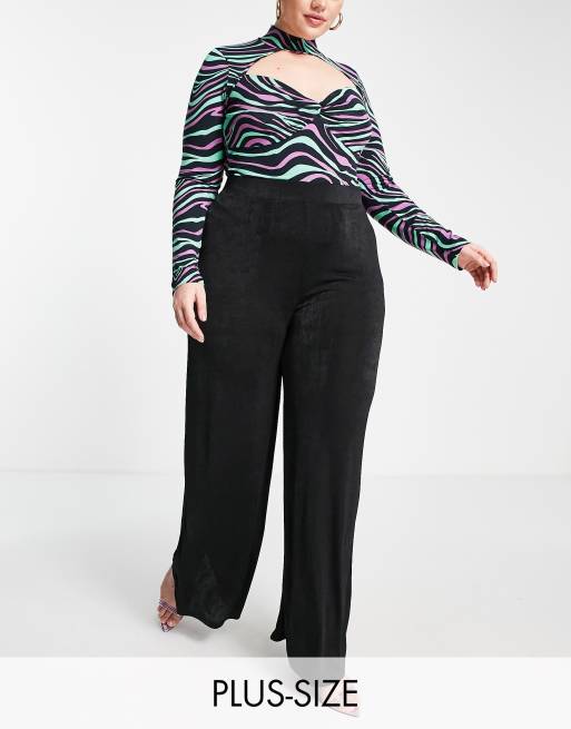 In The Style Plus x Liberty slinky wide leg pants in black - part of a set