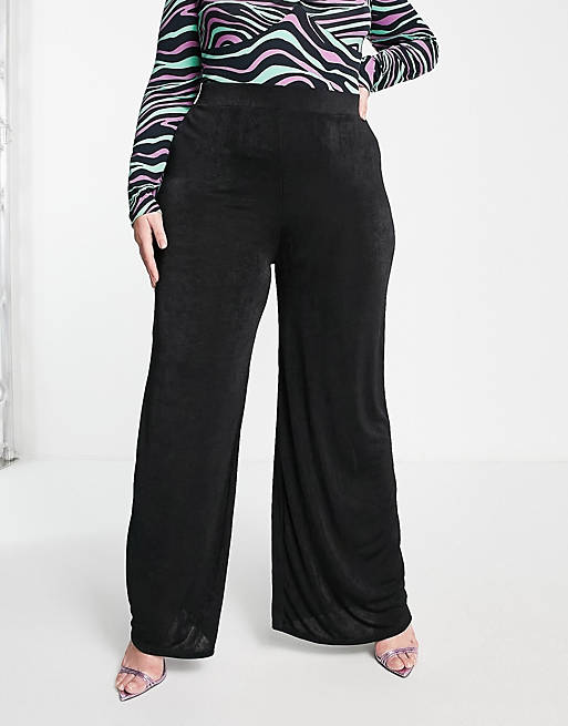 Women In The Style Plus x Liberty slinky  wide leg trouser co-ord in black 