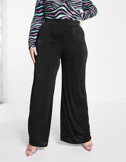 In The Style Plus x Liberty – Svarta, silkiga byxor med vida ben, del av set, 4 av 4