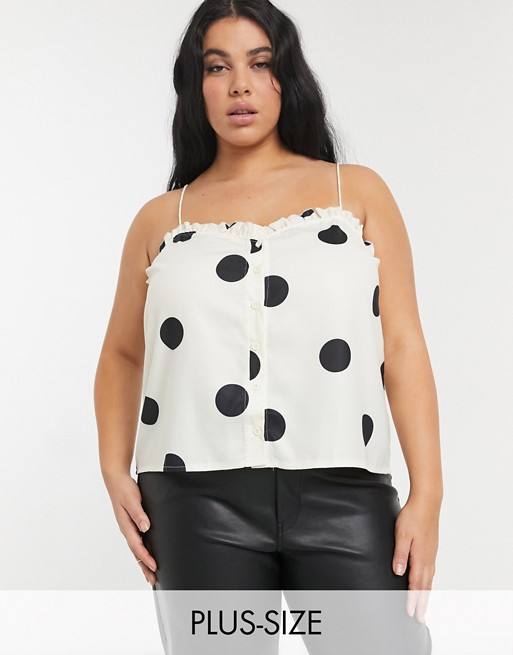 In The Style Plus x Lorna Luxe button detail cami top in polka dot