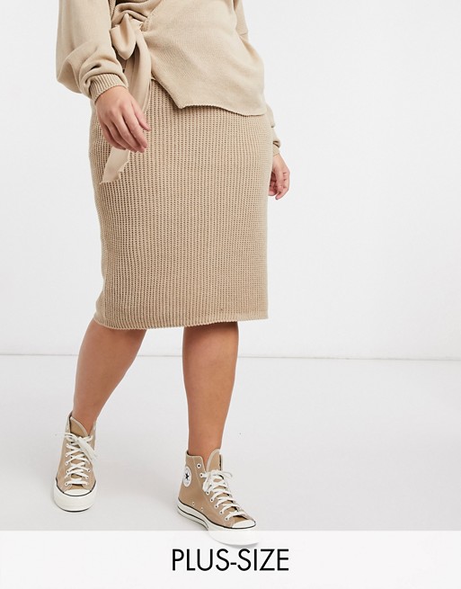 In The Style Plus x Lorna Luxe copenhagen ribbed midi skirt in stone