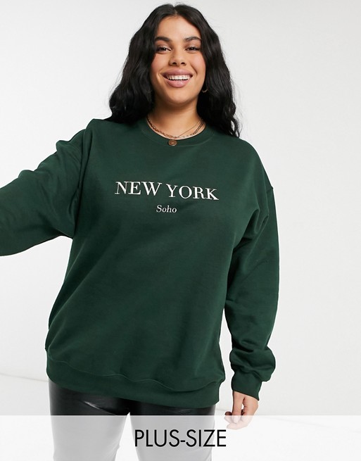 In The Style Plus x Lorna Luxe exclusive New York oversized sweat top in emerald green