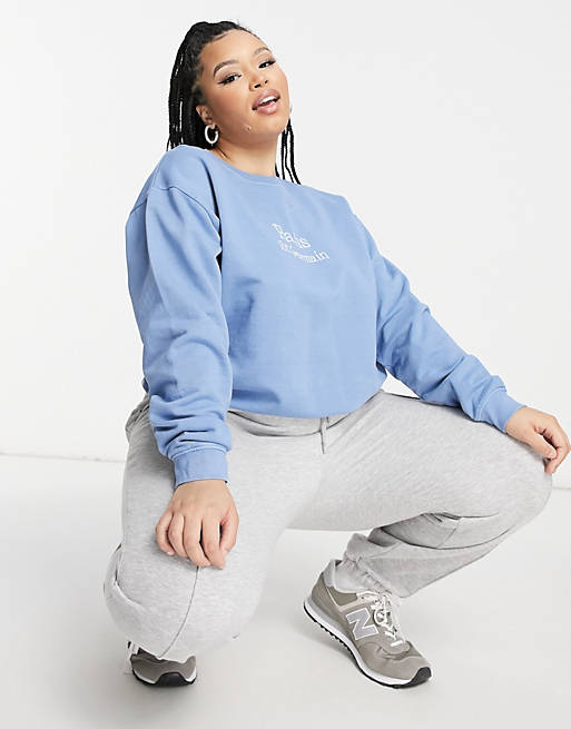 Hoodies & Sweatshirts In The Style Plus x Lorna Luxe Exclusive Paris oversized sweat top in dusty blue 