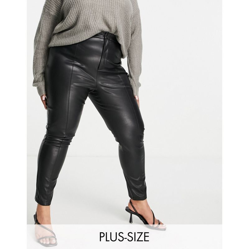 h67zT Donna In The Style Plus x Lorna Luxe - Leggings in pelle sintetica neri con profili 