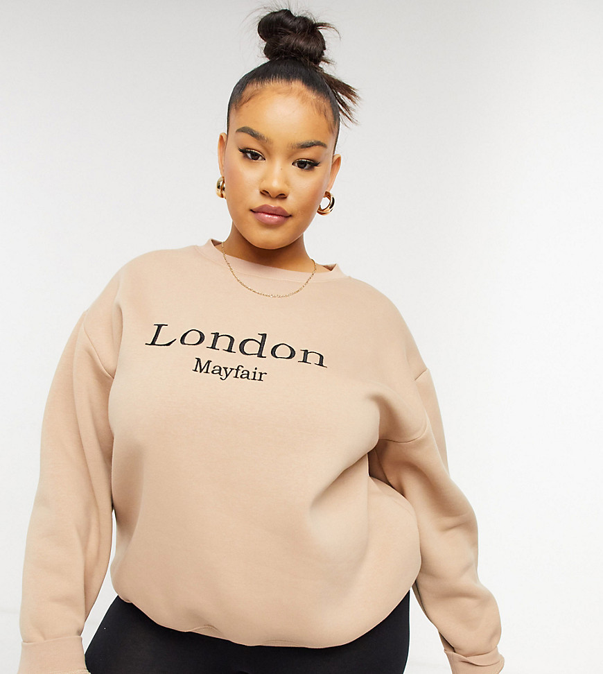 In The Style Plus x Lorna Luxe London - Oversized sweatertop in camel-Groen