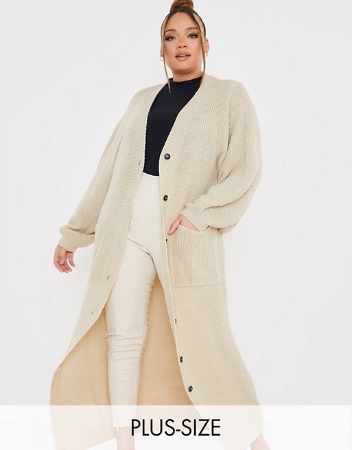 In The Style Plus x Lorna Luxe long line cardi in camel