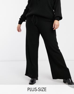 wide leg black trousers plus size