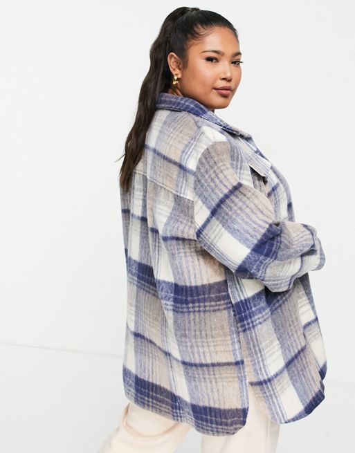 In The Style Plus x Lorna Luxe quilted oversized check shirt set in blue  multi