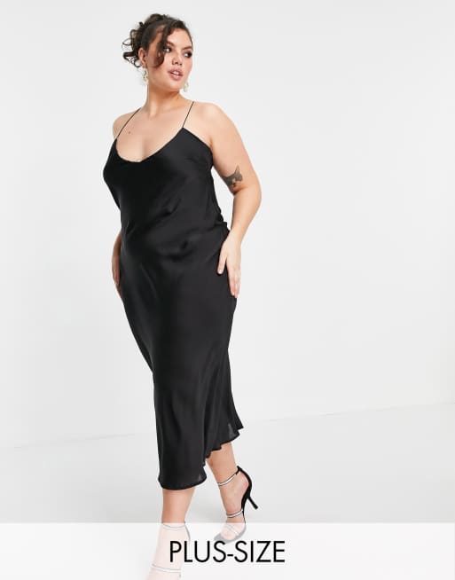 In The Style Plus x Lorna Luxe - Robe mi-longue à bretelles fines - Noir