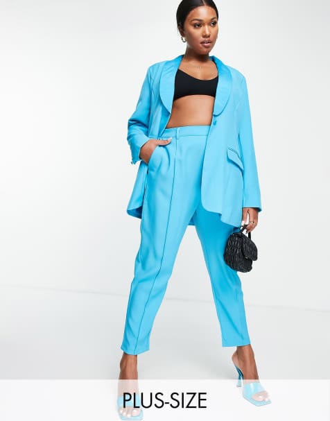 In The Style Plus x Lorna Luxe - Tapered ankellange bukser i blå - Del af sæt - view 1