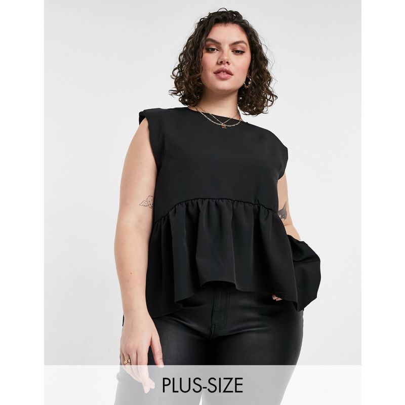 Camicie e bluse Top In The Style Plus x Lorna Luxe - Top grembiule nero con dettagli a punto smock sulle spalle