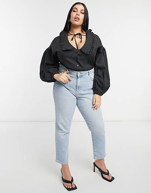 In The Style Plus x Lorna Luxe volume sleeve body with oversized collar ...