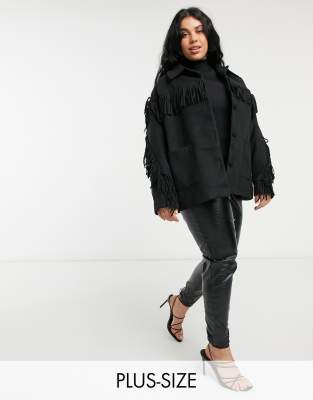 black fringe jacket plus size