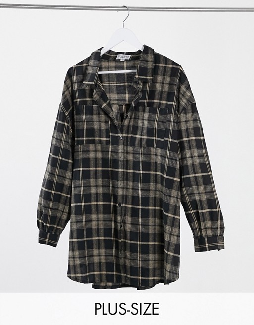 In The Style Plus x Megan Mckenna longline shirt in black check print